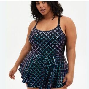 NWOT Torrid Mermaid Scale Lattice Side Tie Peplum Swim Dress Swimsuit Size 2X